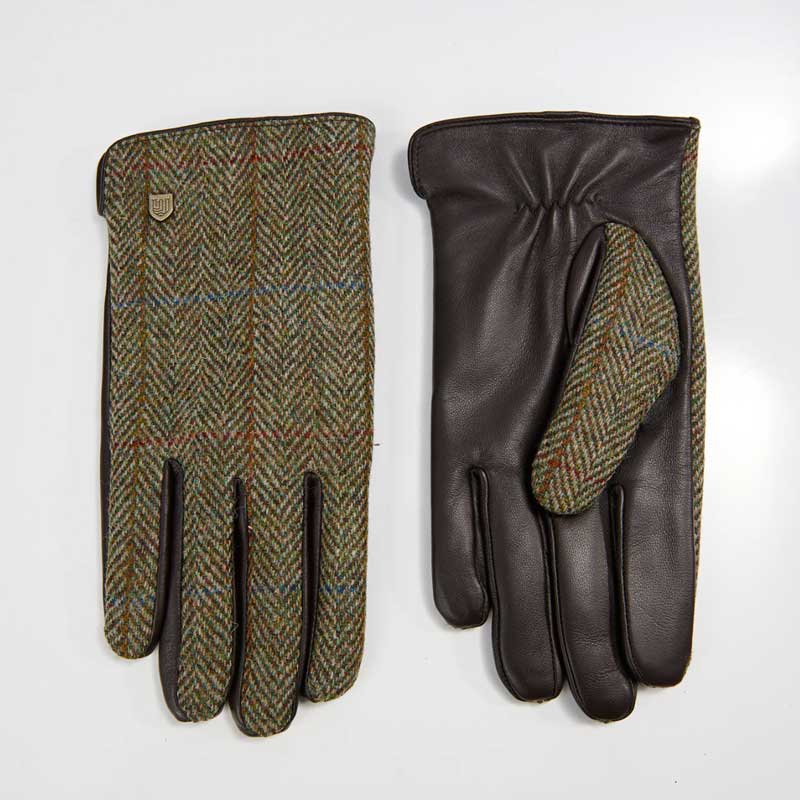 Herren Harris Tweed Handschuhe in Kastanienbraun mit Fischgrätmuster – Bild 3