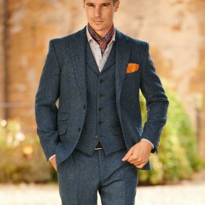 A Harris Tweed Sakko “London“ In Blue Herringbone