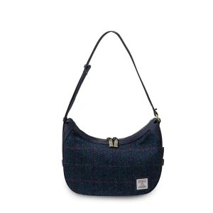 Harris Tweed Schultertasche, Modell Ellon, Islander, Navy Over-Check